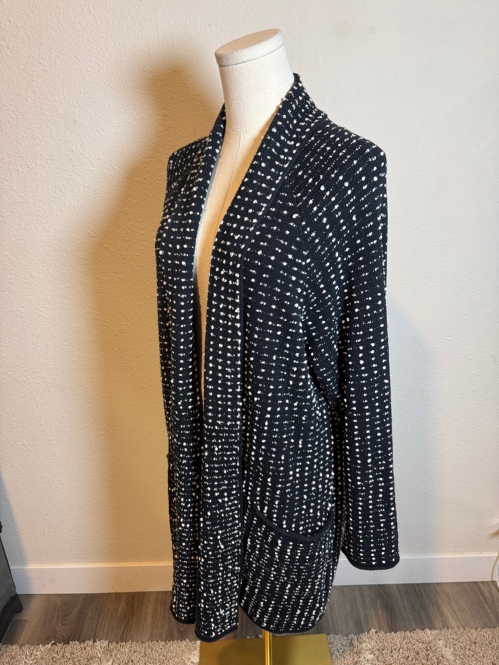 LIV by Habitat Black & White Open Front Knit Cardigan Sweater size Large - Picture 3 of 15